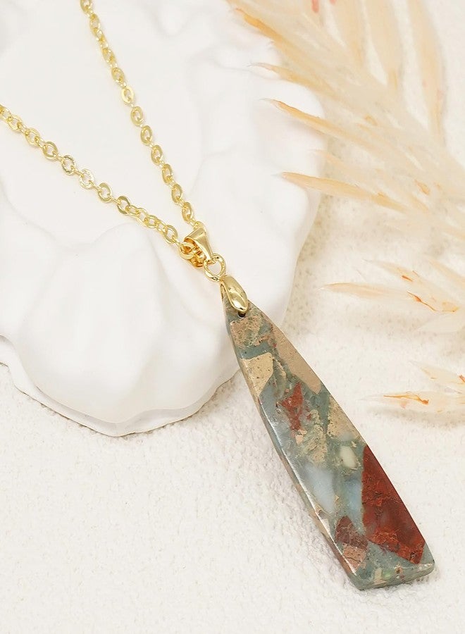 Wovanoo Nature Stone Necklaces for Women Boho Gemstone Pendant Necklace 18K Gold Chain Necklaces Beige Gold - Image 4
